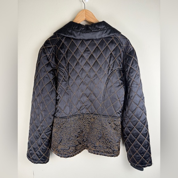 Vintage Jean Paul Women's Black Quilted Embroidered Black and Gold Jacket SZ 12 - Picture 2 of 16